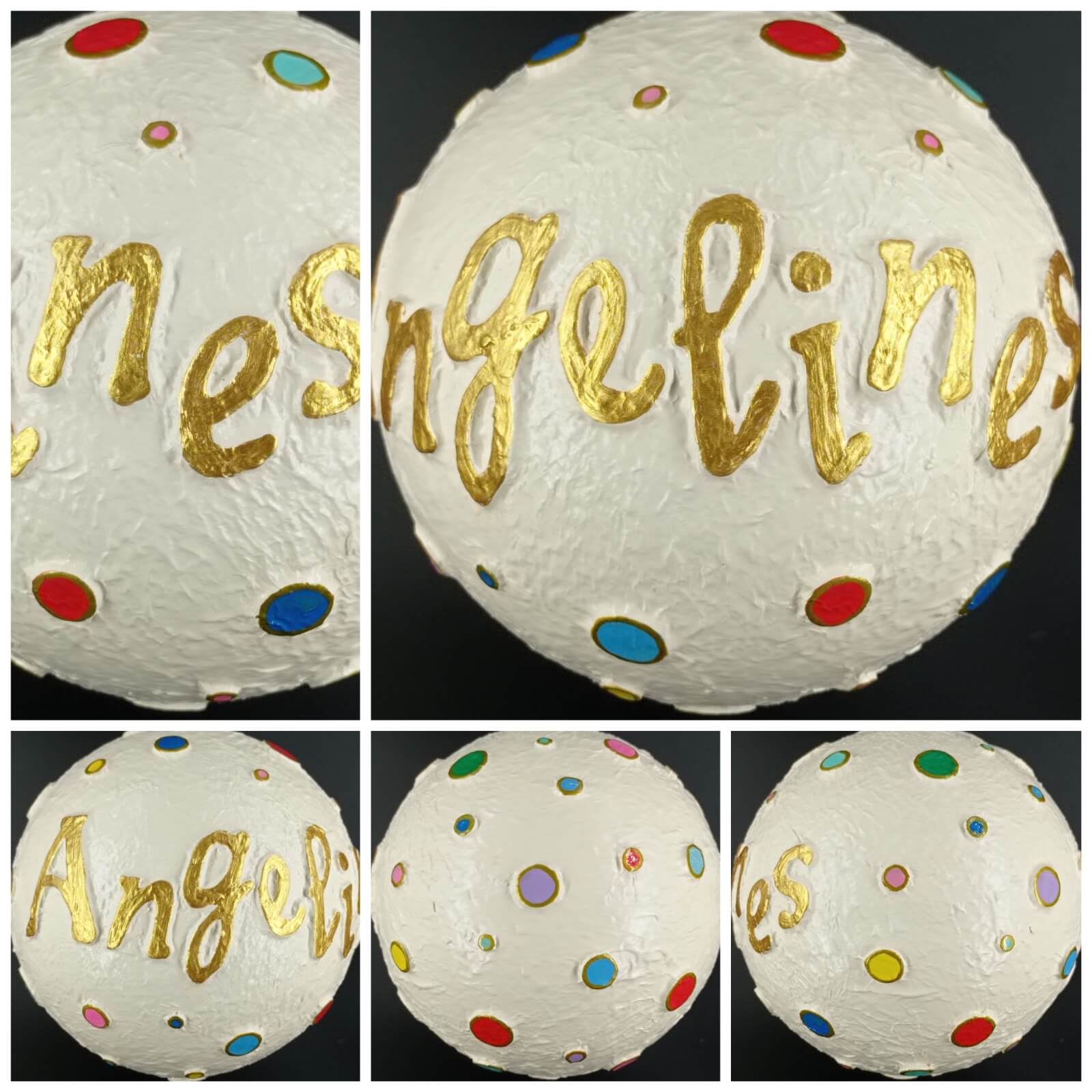 Bola personalizada con nombre y circulos de colores