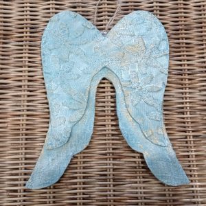 Alas de ángel relieve flores planas turquesa antiguo