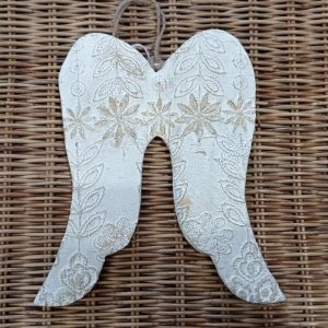 Alas de ángel relieve flores en linea beis tira oro