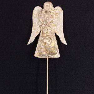 Punta de árbol Ángel beis y dorado con granada y caracol
