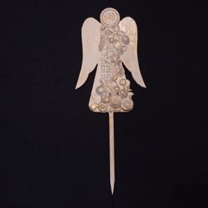 Punta de árbol Angel beis y dorado con pajarito