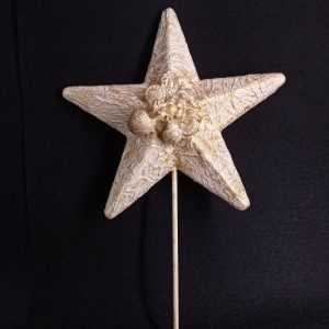 Punta de árbol estrella Belén beis y dorado con granadas