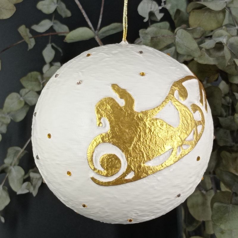 Bola 12cm Papá Noel trineo con dos renos