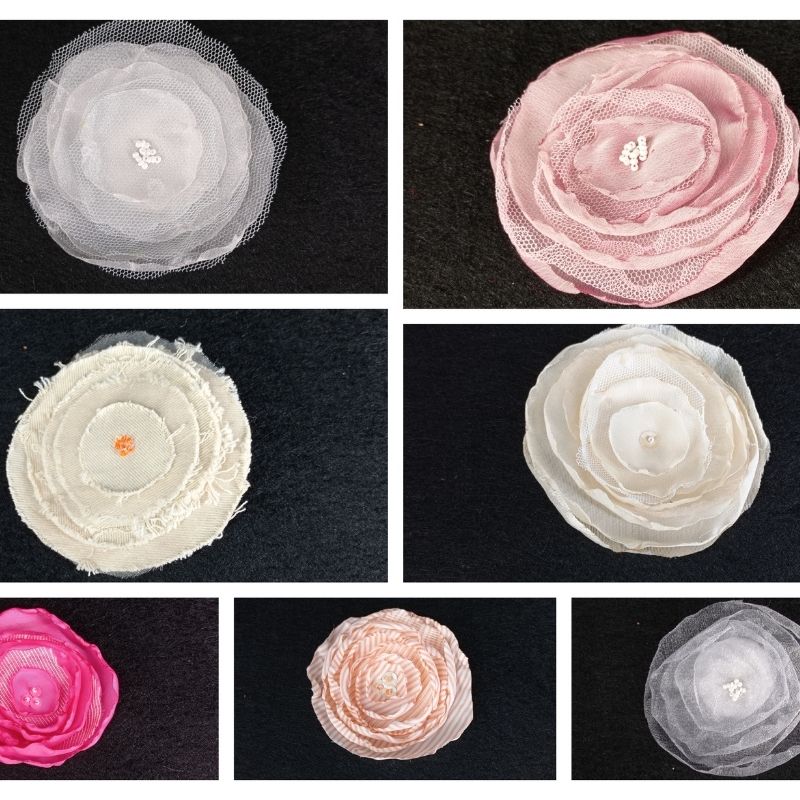 Flor tela blanca con cuentas blancas - Imagen 2