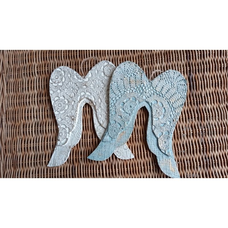Alas de ángel relieve de crochet beis tiza oro - Imagen 2