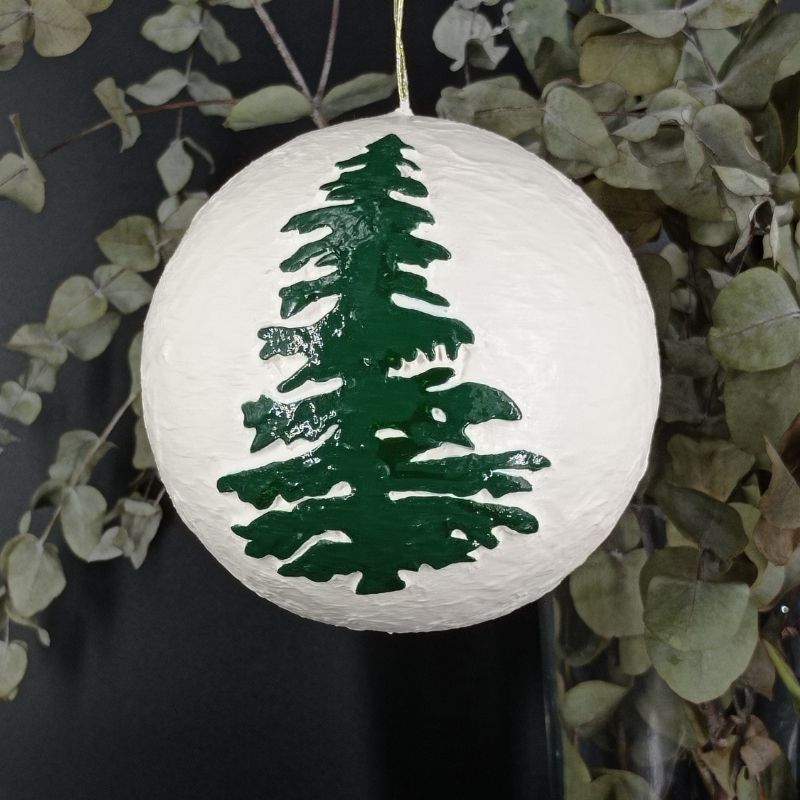 Bola 12cm Papá Noel con reno y arbol - Imagen 2