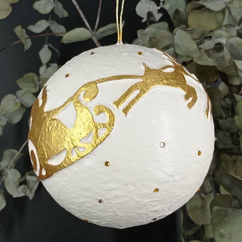 Bola 12cm Papá Noel trineo con dos renos - Imagen 2