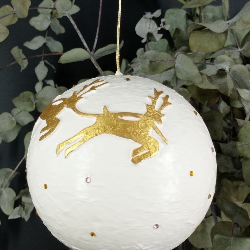 Bola 12cm Papá Noel trineo con dos renos - Imagen 3