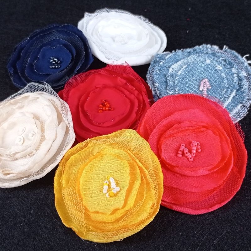 Flor tela niña pelo con pinzas vaquera - Imagen 3