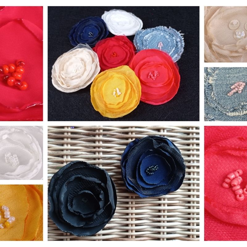 Flor tela niña pelo con pinzas coral - Imagen 3