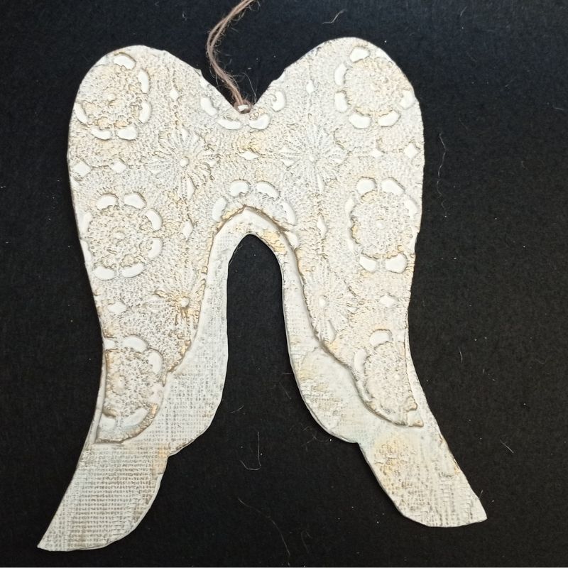 Alas de ángel relieve de crochet beis tiza oro - Imagen 3