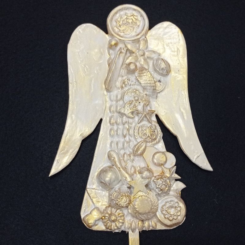 Punta de árbol Angel beis y dorado con pajarito - Imagen 3