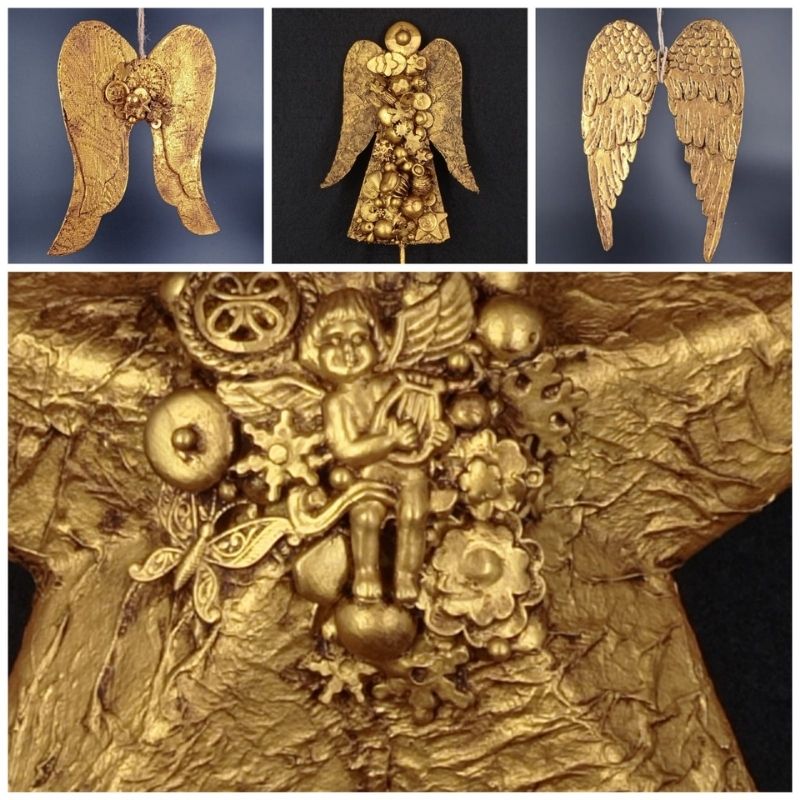 Punta de árbol Ángel oro viejo con sol - Imagen 4