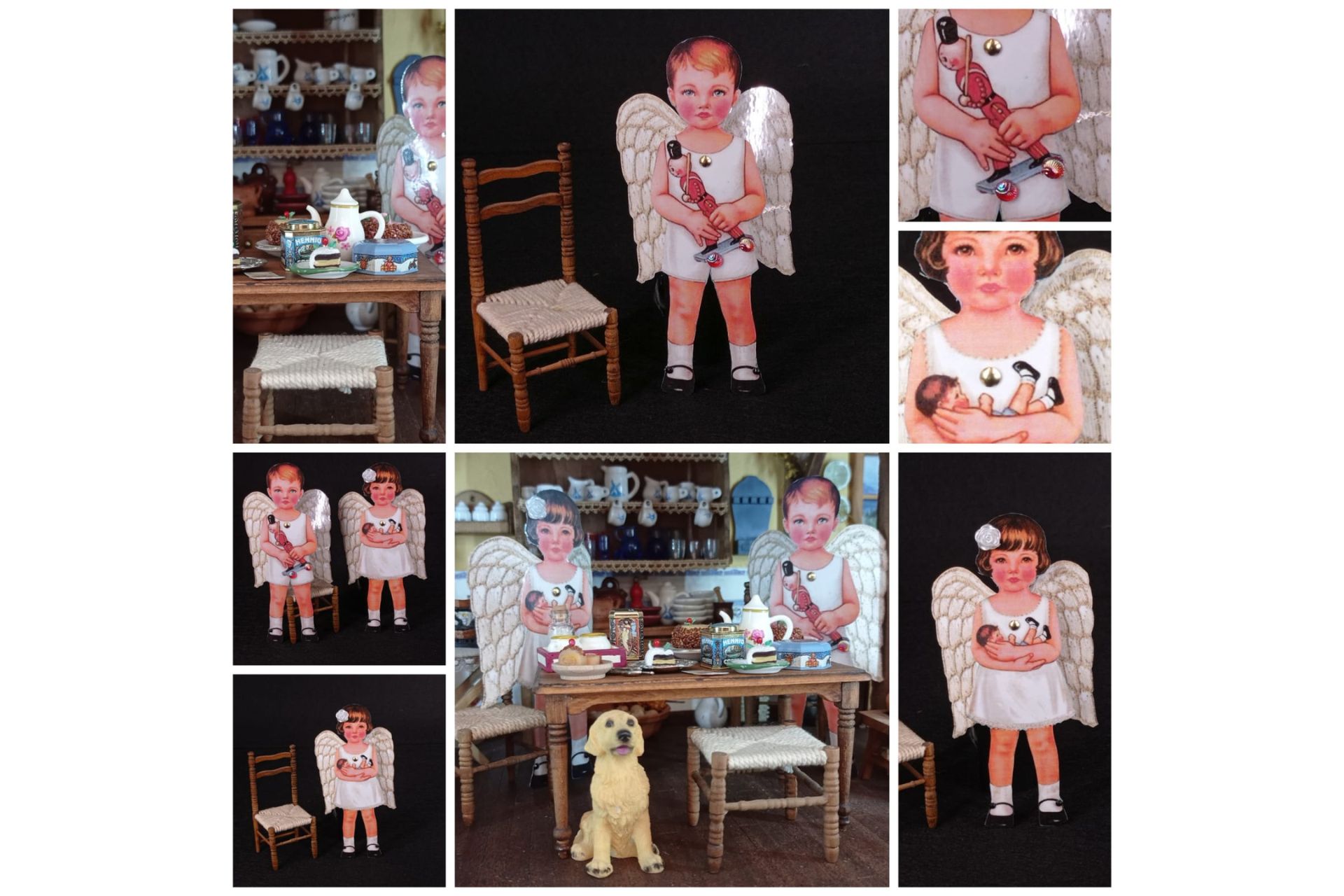 Angelito papel niña con ramito de violetas - Imagen 6