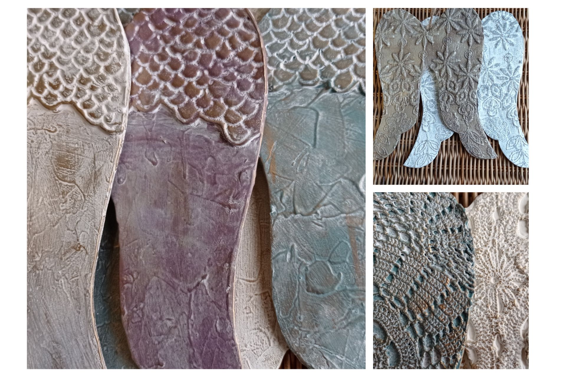 Alas de ángel relieve de crochet turquesa antiguo - Imagen 2