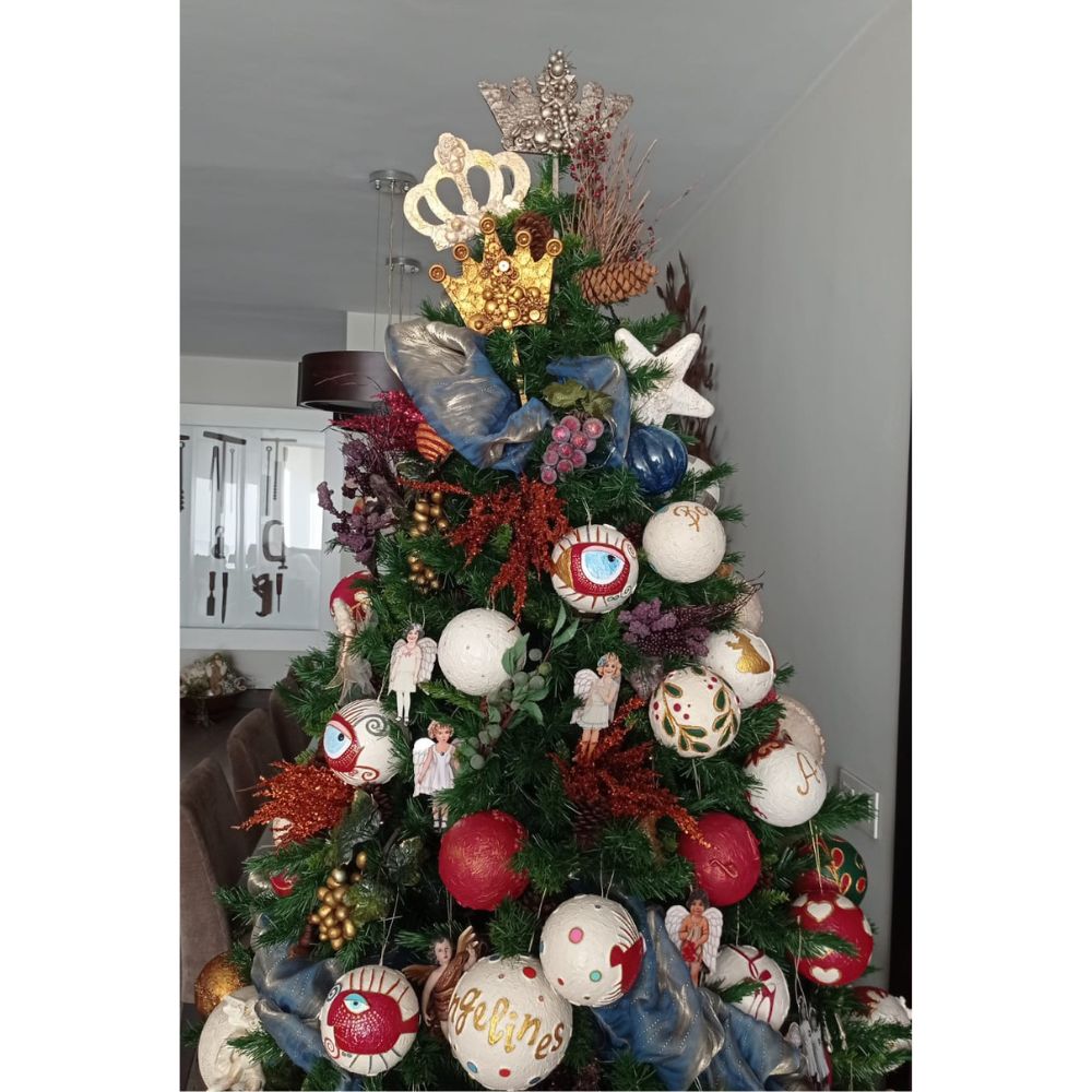 Punta de árbol Baltasar beis y dorado con calavera - Imagen 7