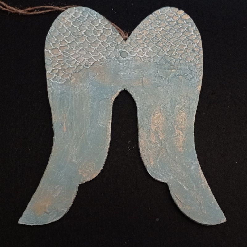 Alas de ángel tallada celeste antiguo - Imagen 2