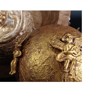 Bola 12cm Angelitos clásicos en relieve dorada envejecida