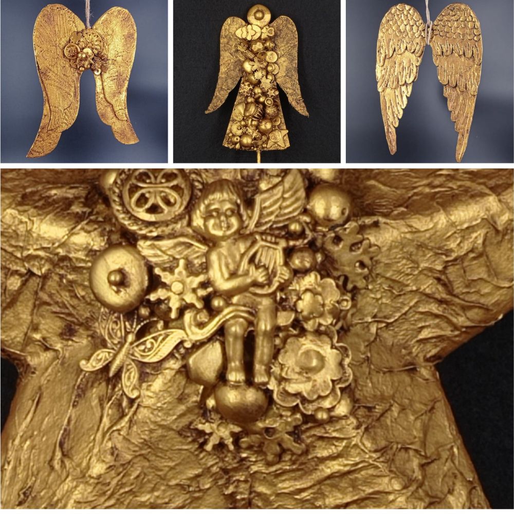 Alas de ángel tallada oro viejo - Imagen 6